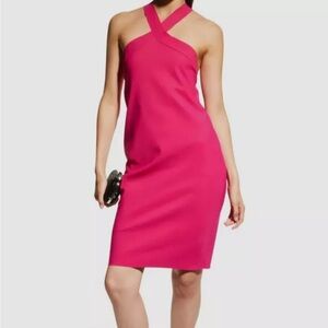 NWT CHIARA BONI Guendaline Scuba Halter Cocktail Dress- Fuchsia- Size 44 US 8